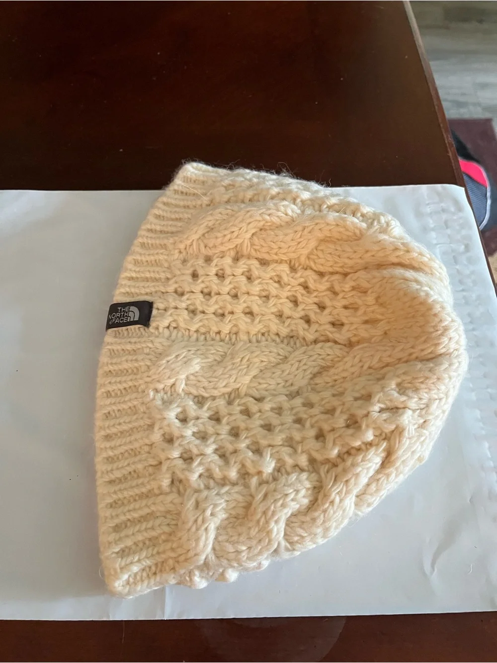 The North Face Cream Cable Knit Beanie